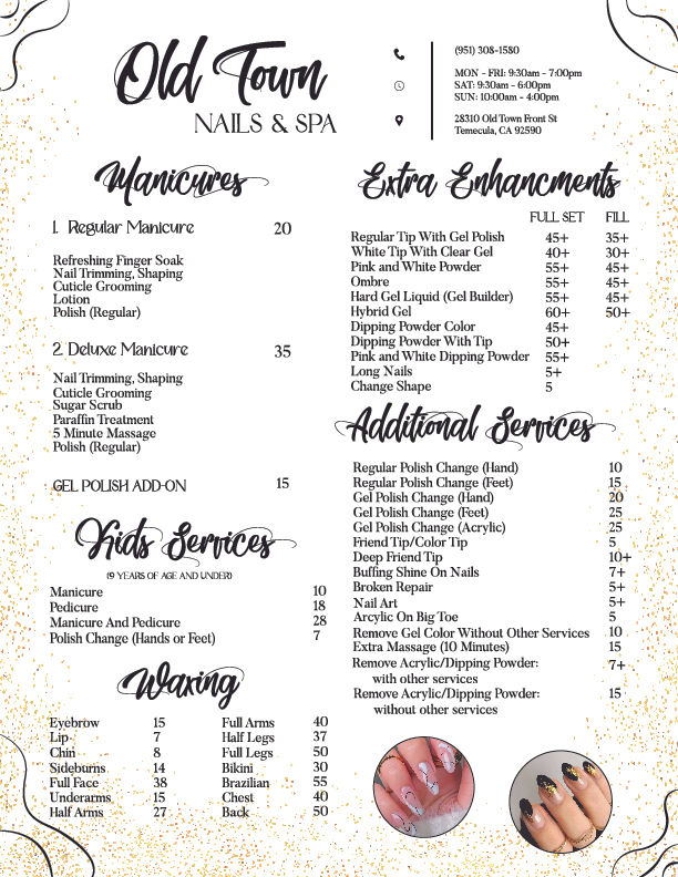 Menu Old Town Nails Spa